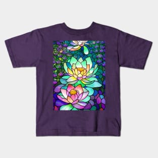 Stained Glass Lotus Flowers Kids T-Shirt